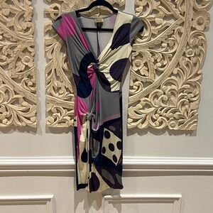 Asymmetrical Silk Dress in Pink, Purple, and Cream